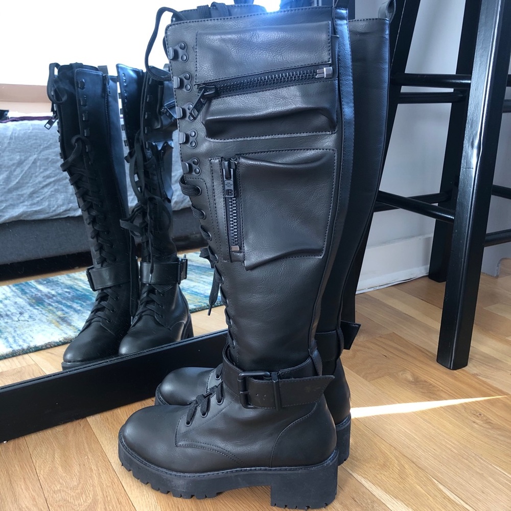 Current Mood Obsidian Pocket Knee High Combat Boot